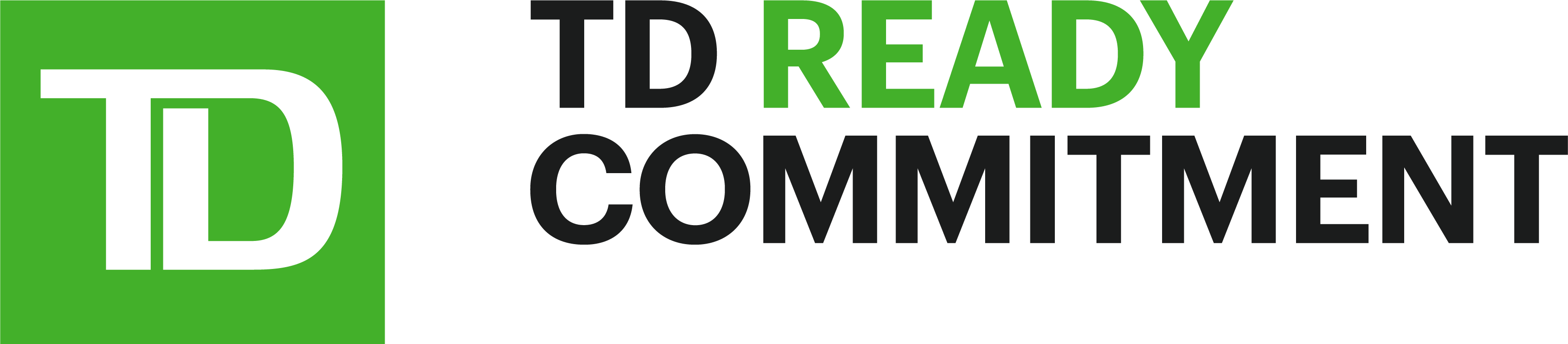 Logo of TD Ready Commitment, featuring the letters 'TD' in large white font against a vibrant green square. Next to this, 'READY COMMITMENT' is written in a bold, capitalized, sans-serif font, with 'READY' in green and 'COMMITMENT' in black.
