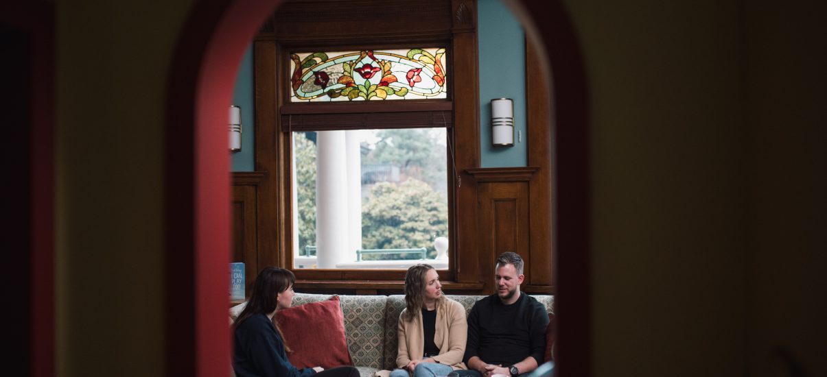 Derek and Rebecca Van Oosterom speak with Canuck Place Counsellor Natasha Zacher.